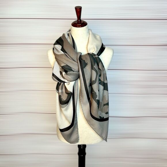 RANI ARABELLA Horse Racing Scarf Shawl Beige Taupe Cashmere Silk Wool ITALY 51” - Picture 7 of 15